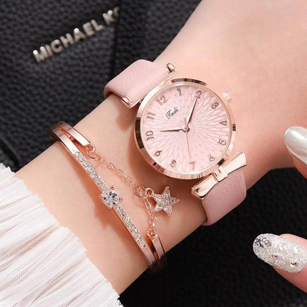 2021 Women Fashion Quartz Watch With Bracelet - Ladies Quartz Wrist Watch With Bracelet In Set For Women and Girls - ALLURELATION - Best choice for the gift, best quality watches, Best selling watches, casual and fashionable watches, casual and occasional watches, cute ladies watches, fancy gift, gift for birthday, gift for the anniversary, modern watch set, Stylish watches, Watch with bracelet - Stevvex.com