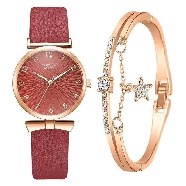 2021 Women Fashion Quartz Watch With Bracelet - Ladies Quartz Wrist Watch With Bracelet In Set For Women and Girls - ALLURELATION - Best choice for the gift, best quality watches, Best selling watches, casual and fashionable watches, casual and occasional watches, cute ladies watches, fancy gift, gift for birthday, gift for the anniversary, modern watch set, Stylish watches, Watch with bracelet - Stevvex.com