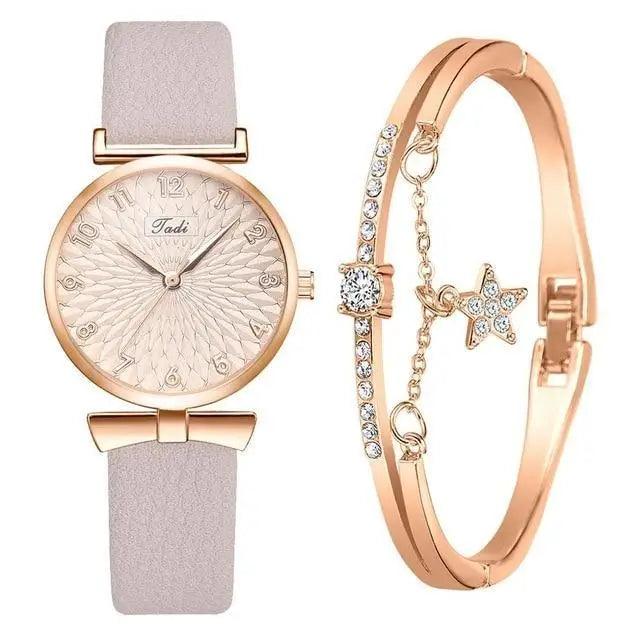2021 Women Fashion Quartz Watch With Bracelet - Ladies Quartz Wrist Watch With Bracelet In Set For Women and Girls - ALLURELATION - Best choice for the gift, best quality watches, Best selling watches, casual and fashionable watches, casual and occasional watches, cute ladies watches, fancy gift, gift for birthday, gift for the anniversary, modern watch set, Stylish watches, Watch with bracelet - Stevvex.com