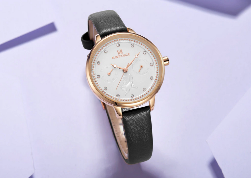 Stylish Womens Elegant With Double Zircon And Two Chronometer Day And Date Luxury Watch