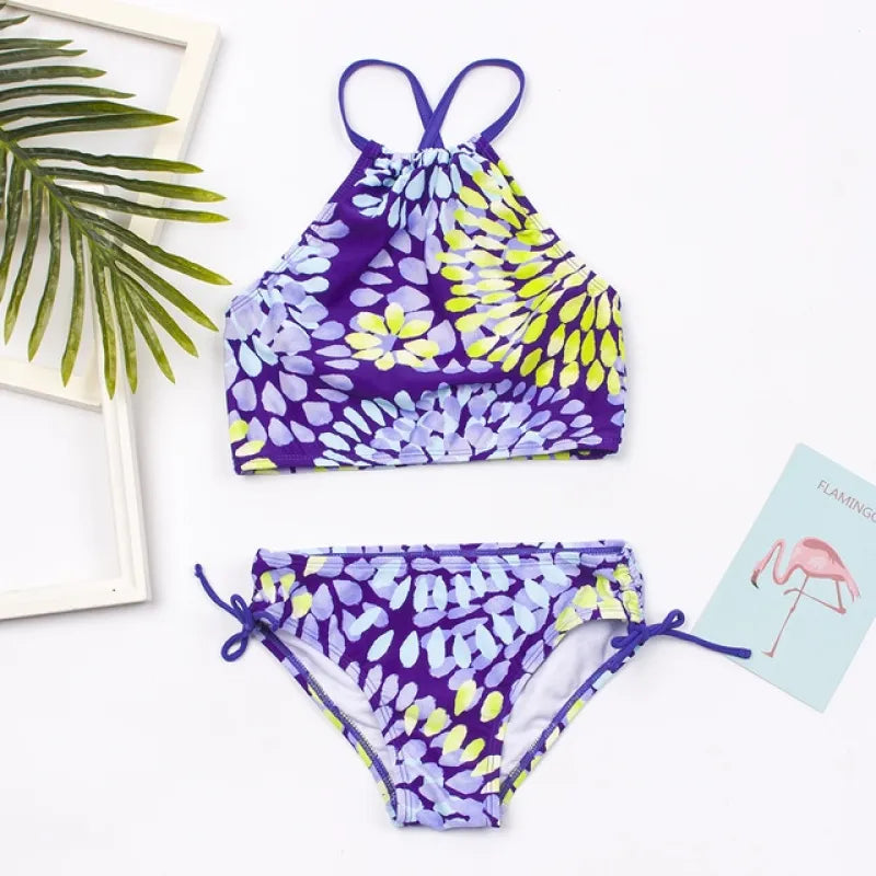 Girls Swimsuit Kids Swimwear Cute Print Kids Bikini Sets Girls Swimsuits Two Piece Bathing Suit Sets 3D Printed Swimwear Ruffle Style Children Swimwear Kids Beach Wear 2-16 Year
