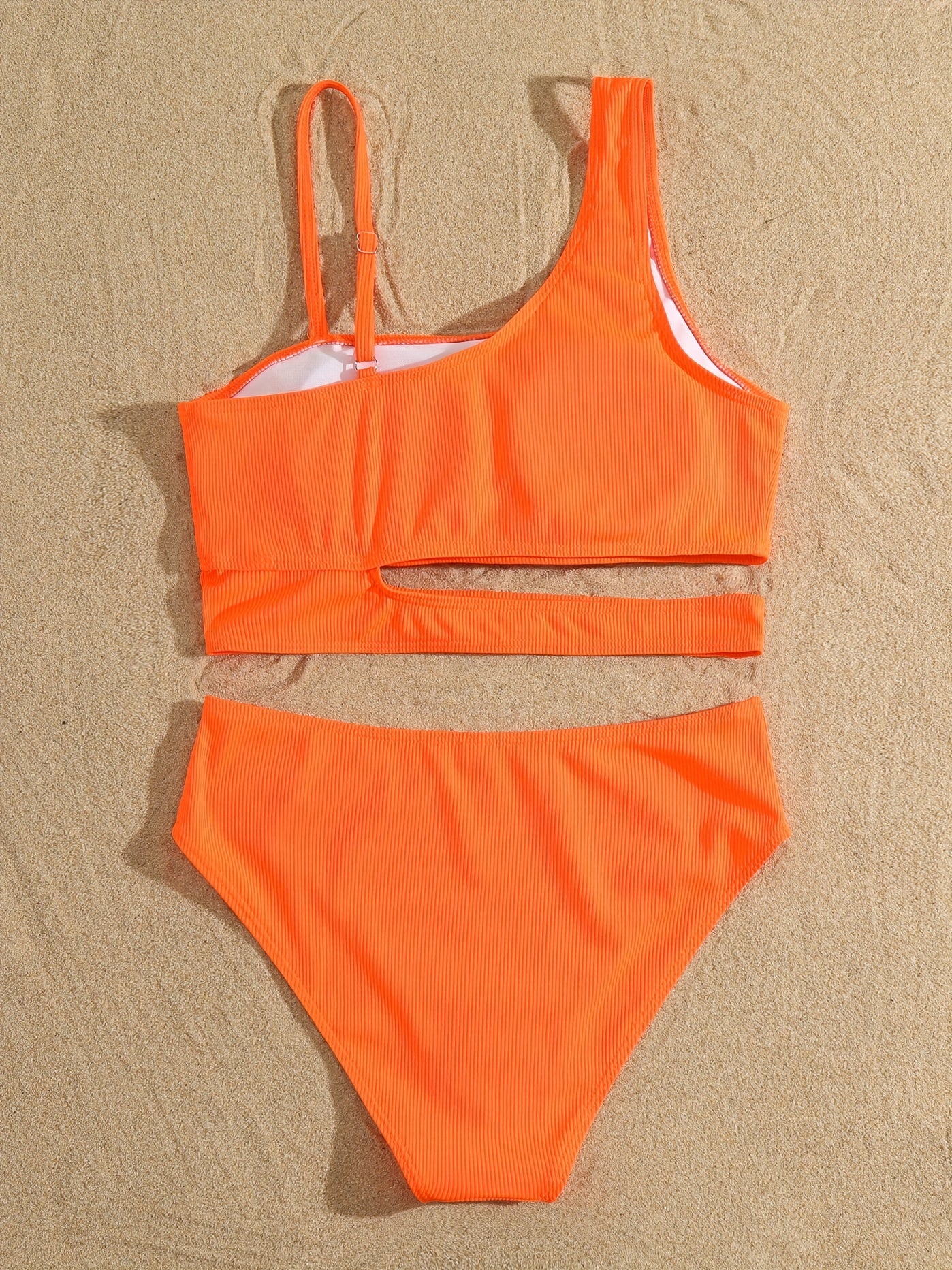 Bikini Asymmetrical Solid Color 2 Piece Swimsuit – Modern One Shoulder Unique Bikini Set for Women – High Stretch Contrast Trim Easy Care Swimwear for Beach Pool & Summer Getaways