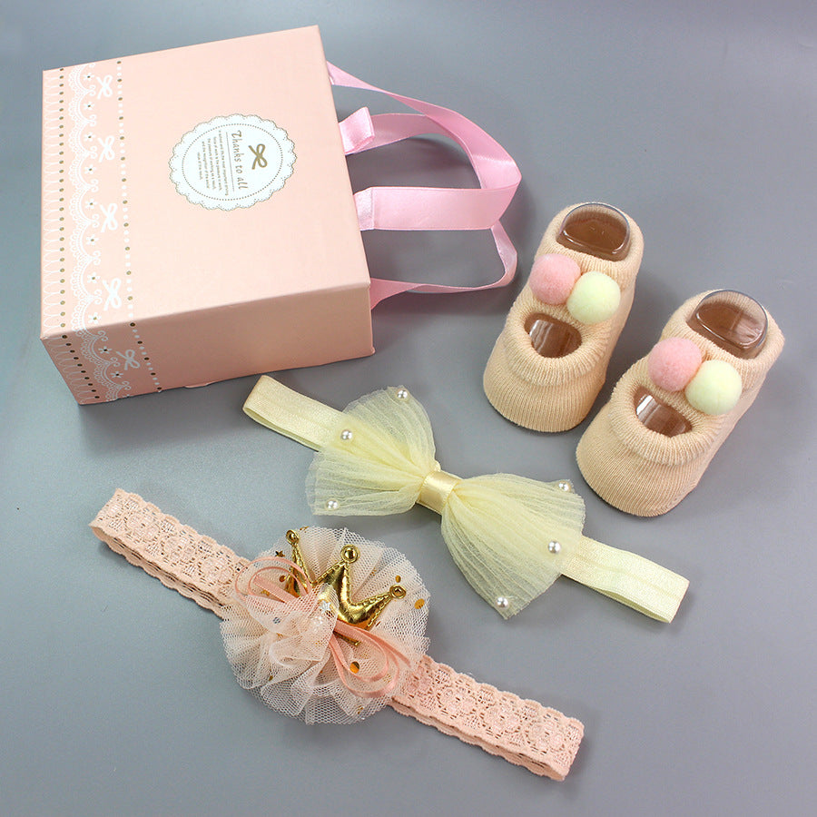Flower Baby Girl Headband Socks Set Shoes With  Crown Bows Newborn Headbands For Girls Turban Baby Hair Accessories