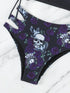 Bikini Skull Print Hollow-Out 2 Piece Swimsuit for Women – Sexy Lace-Up Floral Tie Bathing Suit with Crew Neck – High Stretch Halloween Inspired Bikini Set for Beach Party, Festival, and Summer Vacation