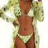 Bikini European Style Floral Print 3 Piece Swimsuit Set for Women – Sexy V Neck Bikini with Cross Strap Detail and Matching Long Sleeve Cover-Up – High Stretch Trendy Swimwear for Summer Beach Vacations Resort Looks and Poolside Fashion