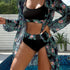 Bikini 3 Piece Tropical Print Swimsuit Set – High Stretch Comfortable Women's Bikini with Crew Neck Mesh Cover-Up – Chic Vacation Beachwear for Summer Casual Style & Poolside Glamour