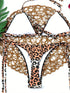Bikini Leopard Print 2 Piece Swimsuit for Women – High Cut Lace-Up Backless Flattering Bikini Set with Halter Spaghetti Strap – Stretchy Sexy and Stylish Swimwear for Pool Beach and Summer Vacation