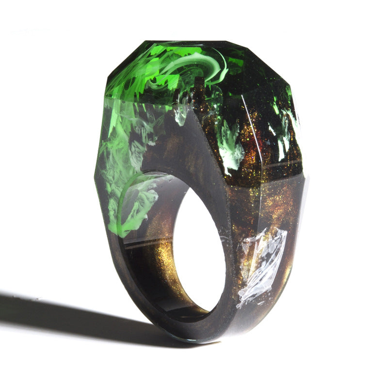 Modern Wooden Epic Resin Ring Elegant Luxury Wedding Epoxy Soul of The Forest Eco Epoxy Handmade