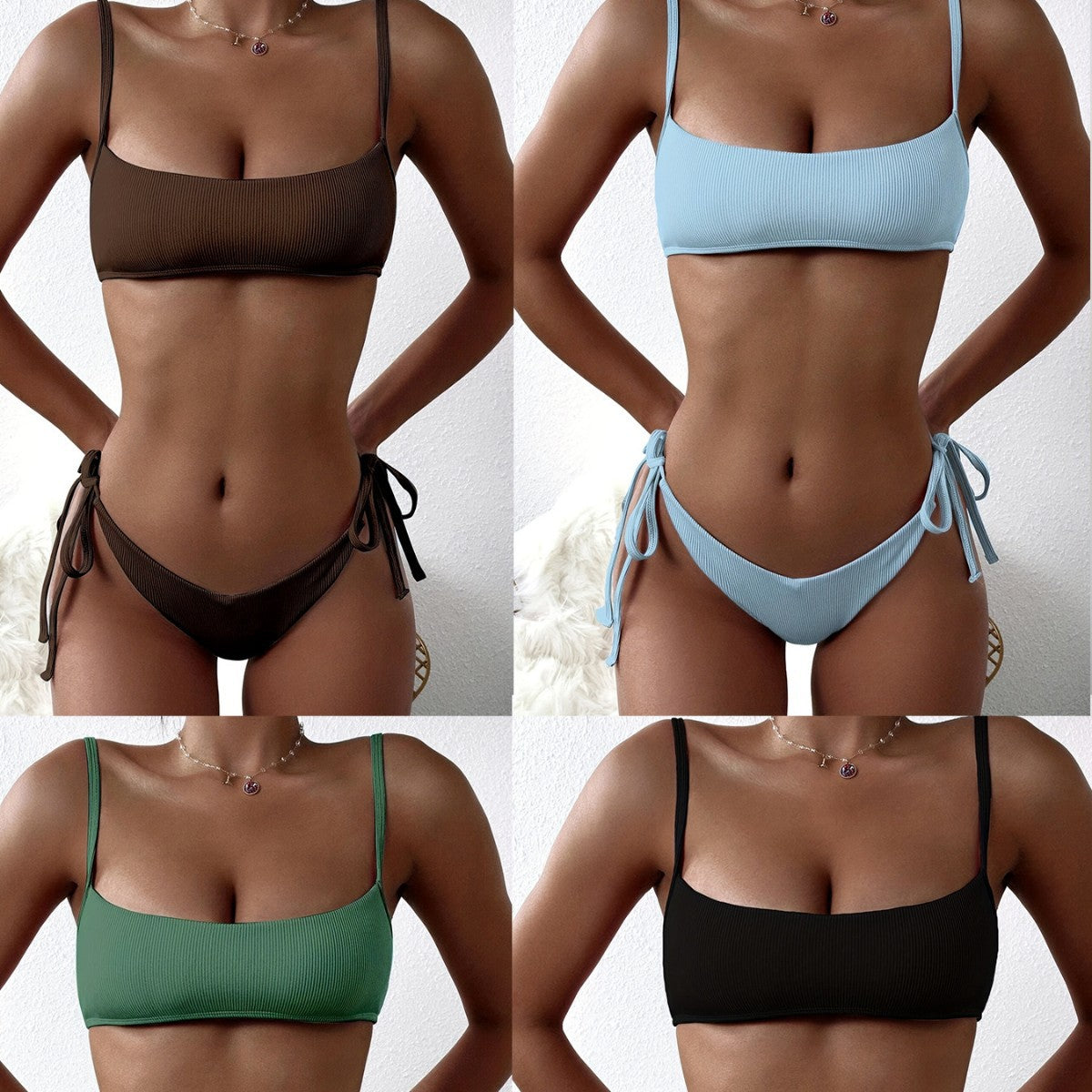 Bikinis Solid Push Up Padded Bikini Set Women Tie Side Bottom Padded Top Triangle Bikini String Bathing Suit Two Piece Swimsuit New High Waist Side Tie Swimsuit Female Swimwear Women Bather