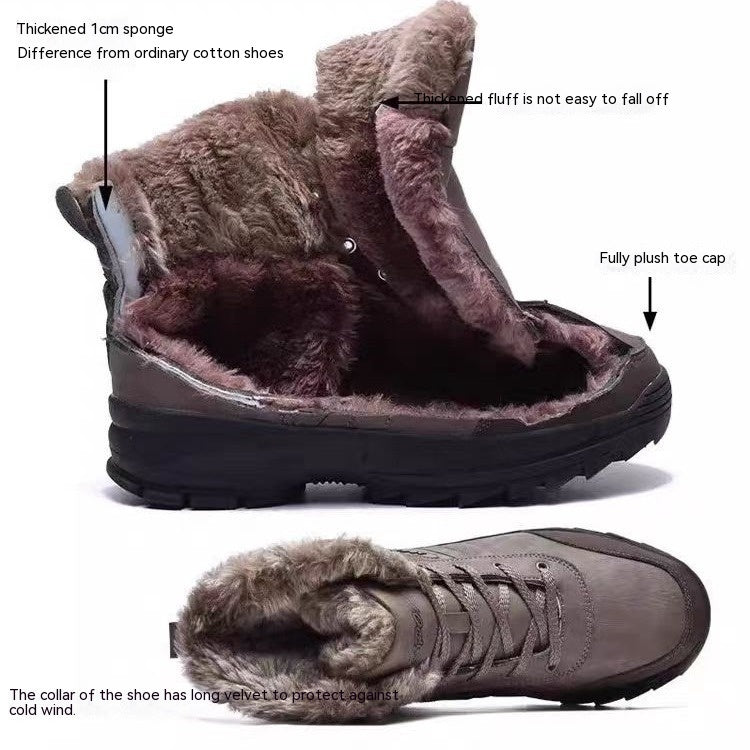 Mens Ankle Snow Boots Winter Fur Warm Leather Outdoor Walking Mountain Climbing Waterproof Snow Boots Outdoor Warm Non Slip Fur Lined Ankle Boots Leather Winter Shoes