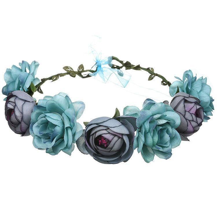 Spring Pearl Crowns Beach Hawaii Floral Garland Romantic Faux Rose Wedding Wreaths Flower Headband Girl Bride Rose Flower Crown Wedding Festival Headband