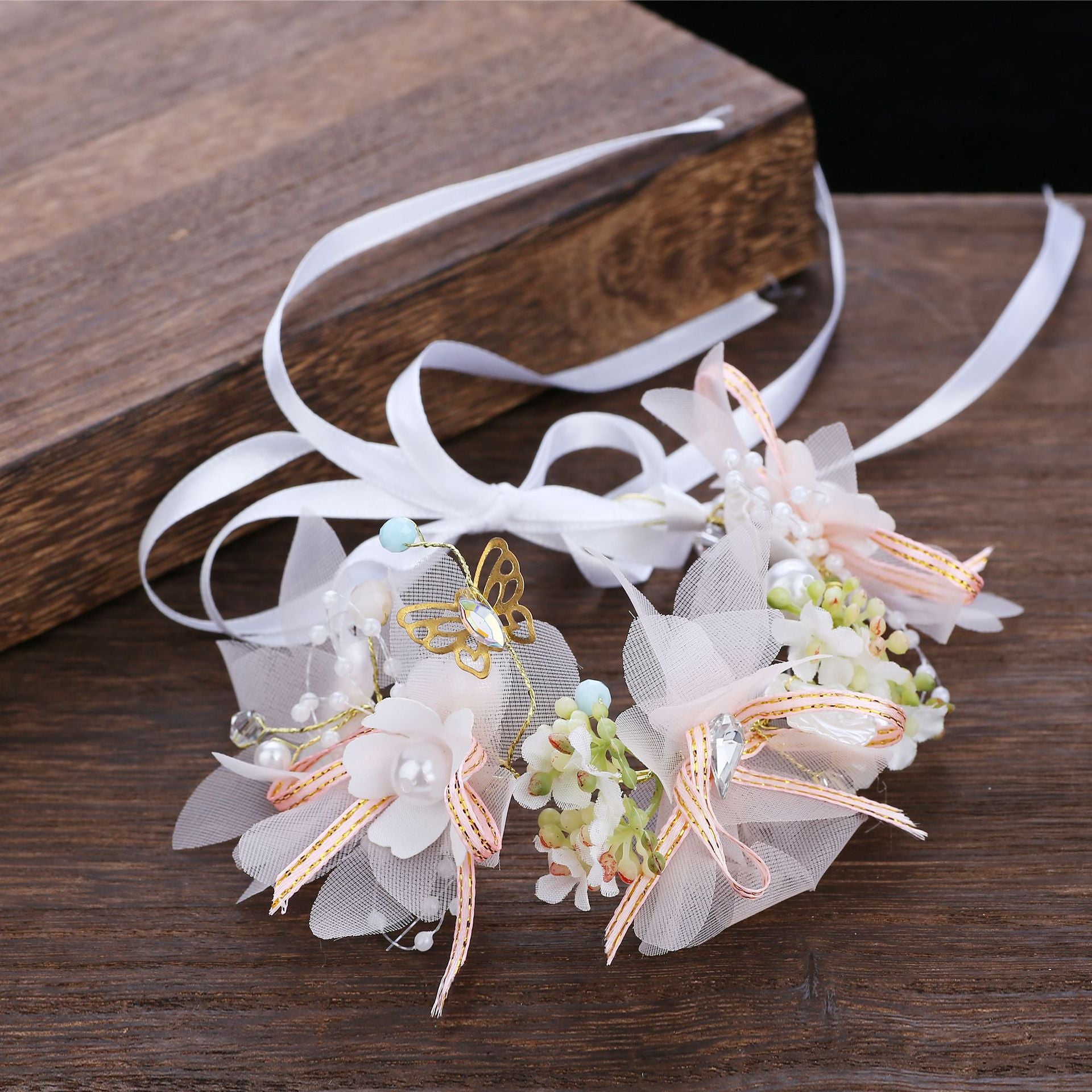 New High Quality Spring Pearl Crowns Beach Hawaii Floral Garland Romantic Faux Rose Wedding Wreaths Flower Headband Girl Bride Rose Flower Crown Wedding Festival Headband