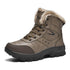 Brown Soft Winter Warm Leather Mens Boots Fur Snow Boots Outdoor Winter Casual Shoes Rubber Ankle Boots Non Slip Fur Lined Boots Leather Comfortable Mens Mountain Shoes