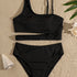 Bikini Asymmetrical Solid Color 2 Piece Swimsuit – Modern One Shoulder Unique Bikini Set for Women – High Stretch Contrast Trim Easy Care Swimwear for Beach Pool & Summer Getaways