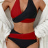 Bikini Black and White Contrast Color Criss Cross Neck 2 Piece Swimsuit for Women – Stylish Medium Stretch Two-Tone Bikini Set with Unique Neckline and Flattering Fit – Modern Swimwear for Beach Days, Pool Lounging, and Summer Escapes