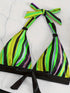 New Bikini Striped Bow Halter High Waist 2 Piece Swimsuit for Women – Colorful Backless Bikini Set with Knot Detail for Summer – Stretchy Retro-Inspired Summer Bathing Suit for Beach Vacation Pool Party Resort Look