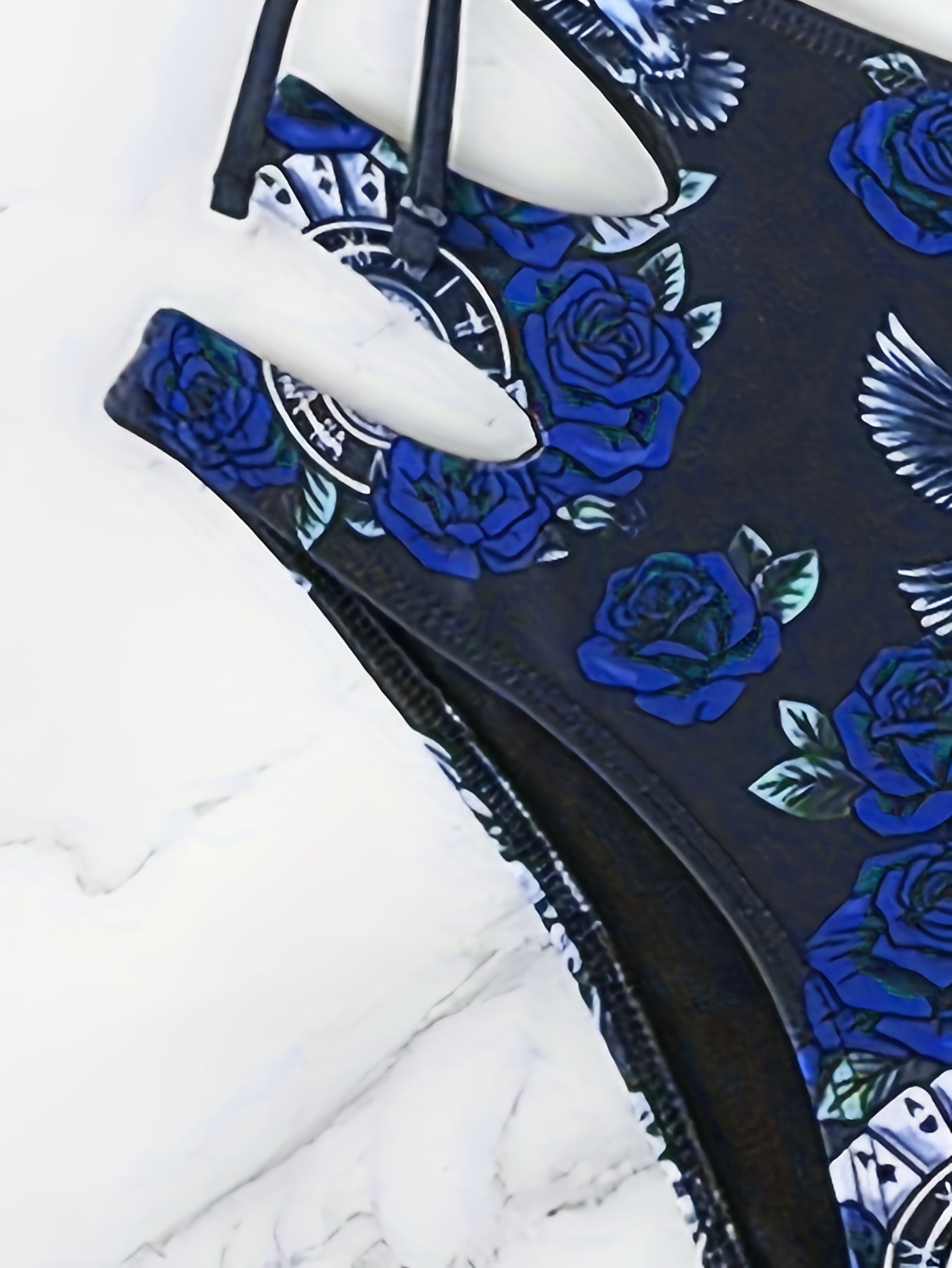 Bikini Skull Print Hollow-Out 2 Piece Swimsuit for Women – Sexy Lace-Up Floral Tie Bathing Suit with Crew Neck – High Stretch Halloween Inspired Bikini Set for Beach Party, Festival, and Summer Vacation