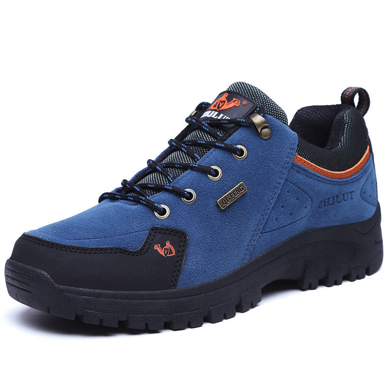 Black Leather Hiking Shoes Wear Resistant Outdoor Sport Mens Shoes Lace-Up Mens Climbing Hunting Low Cut Boots Leather Walking Shoes For Outdoor Training