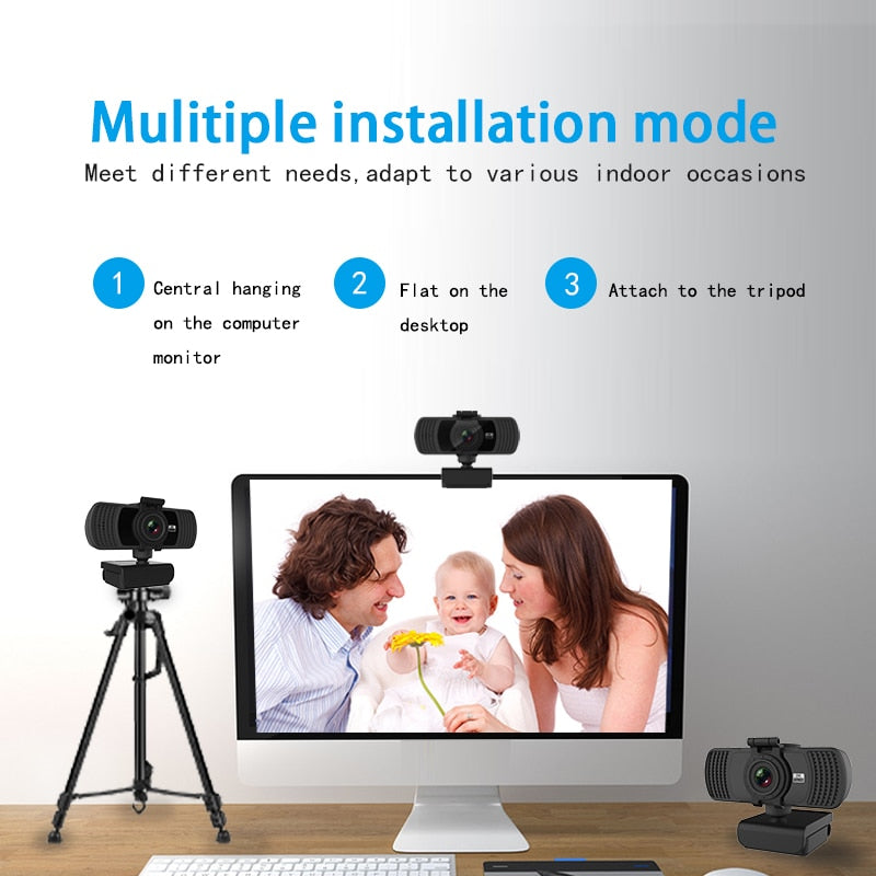 Webcam Real 1080P 200W Pixels Full Hd 110° Wide Angle Camera with Microphone Tripod for Video Widescreen Pro Streaming Webcam for Recording Calling Conferencing And Gaming