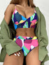 Geometric Colorful Bikini Sets Solid Color Ruffled Swimwear Bathing Suits 2 Piece Split Push Up Bandage Beachwear Women's Bikini Scoop Neck Straps Cutout Crop Top Lace Up Bottom Comfortable Beach Summer Swimsuit