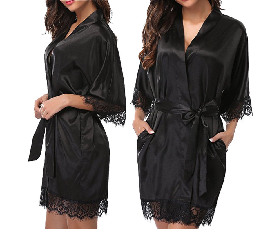 Fashion Short Women Sleepwear Unique Design White Lightweight Bathrobes For Women Luxury Summer Silk Bathrobes With Belt