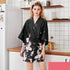 Lightweight Black Floral Birds Printed Women Bathrobe Elegant Design Floral Breathable Robe