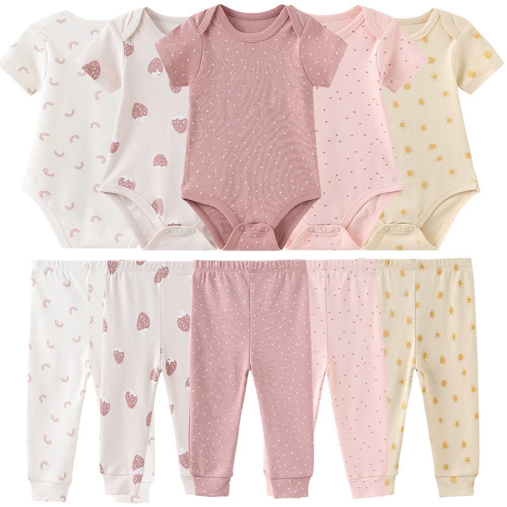 5pcs/ Set Solid Bodysuits Pants Baby Boy Clothes Clothing Sets 0-12M  Unisex Newborn Baby Pajamas Romper Jumpsuit For Boys and Girls Kids