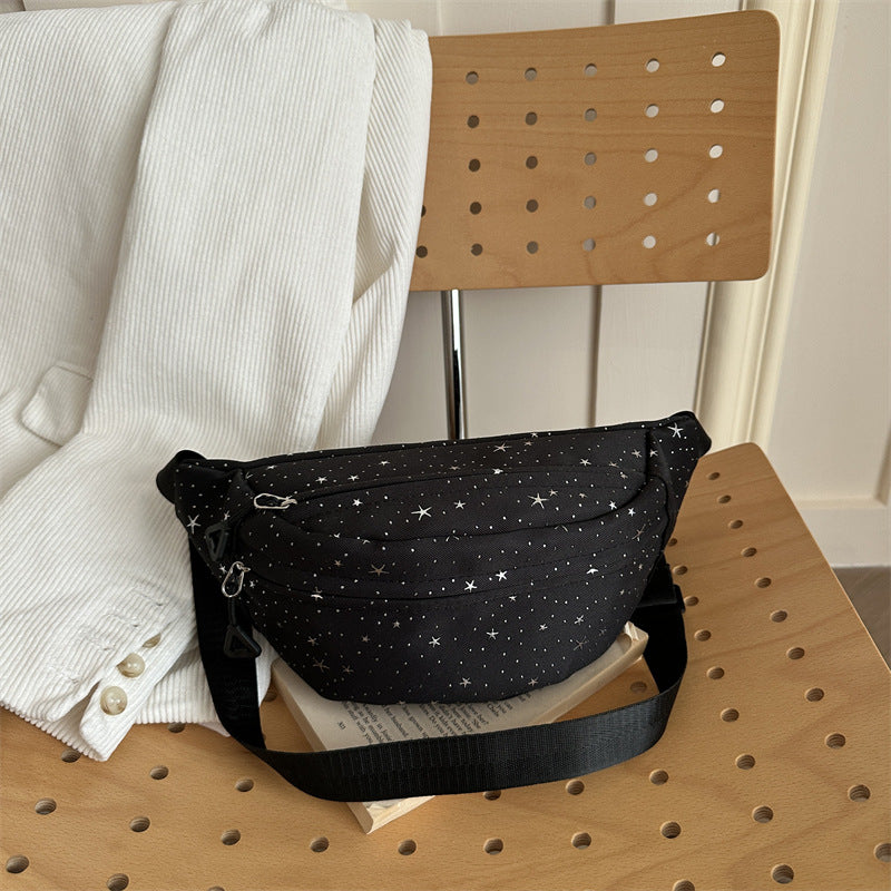 Black Starry Night Printed Fashion Fanny Pack New Studded Star Girls Shoulder Crossbody Bag Bum Bag For Daily Use Travel Stylish Belt Bag Waist Bag For Sports And Casual Use Festival Belt Waist Bag For Traveling
