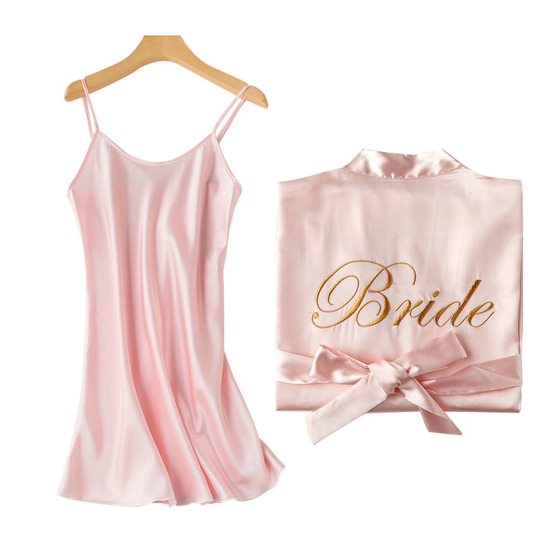 Bridal Bridesmaid Embroidered Suspended Sleepgown Elegant Wedding Bride Robe Lightweight Short Silk Sleepwear Women Indoor Bathrobes