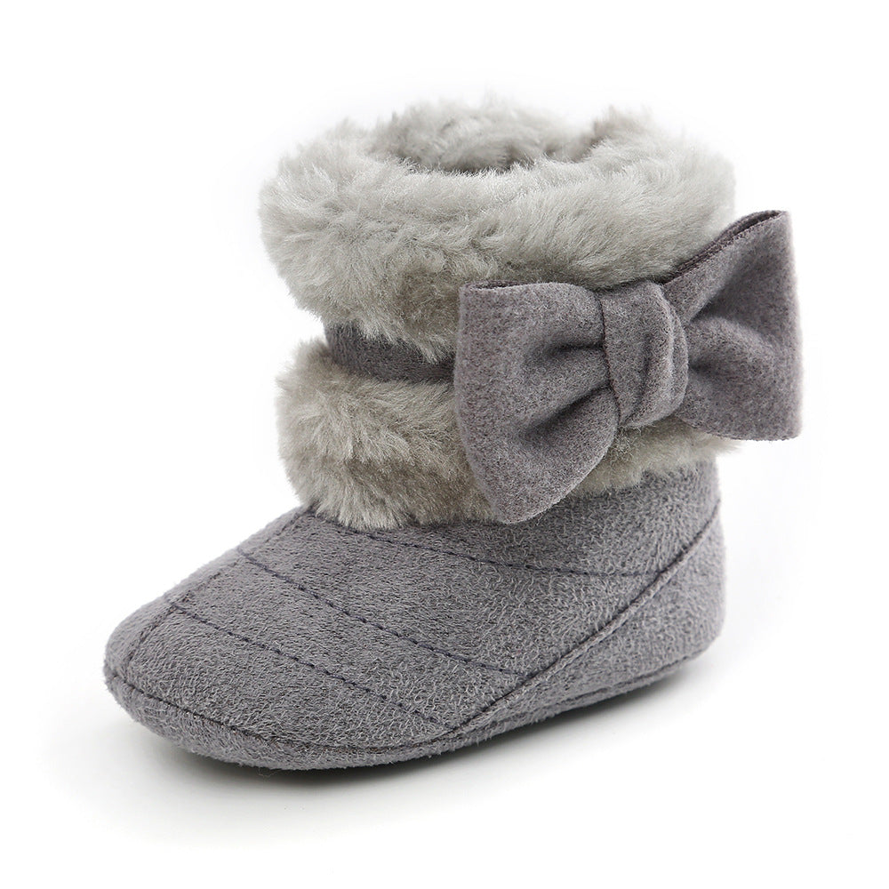 Newborn Autumn And Winter Bowknot Snow Boots Baby Shoes Baby Boots Cotton Boots Baby's Shoes Toddler Shoes Infant Baby Girls Winter Warm Crown Fur Mid-Calf Length Slip-On Furry Boots 0-18M
