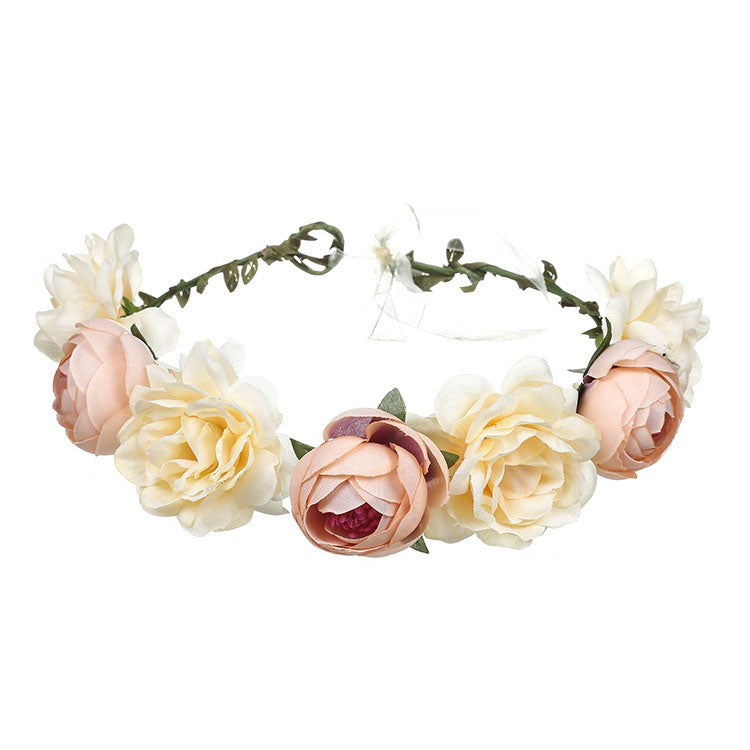 Spring Pearl Crowns Beach Hawaii Floral Garland Romantic Faux Rose Wedding Wreaths Flower Headband Girl Bride Rose Flower Crown Wedding Festival Headband
