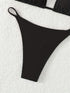 Bikini Solid Color Triangle V Neck 2 Piece Bikini Set for Women – Stretchy Double Strap Tie Back V String Swimwear with Lace Up Detail – Flattering Beach Vacation Swimsuit for Confident Summer Style and Poolside Fashion
