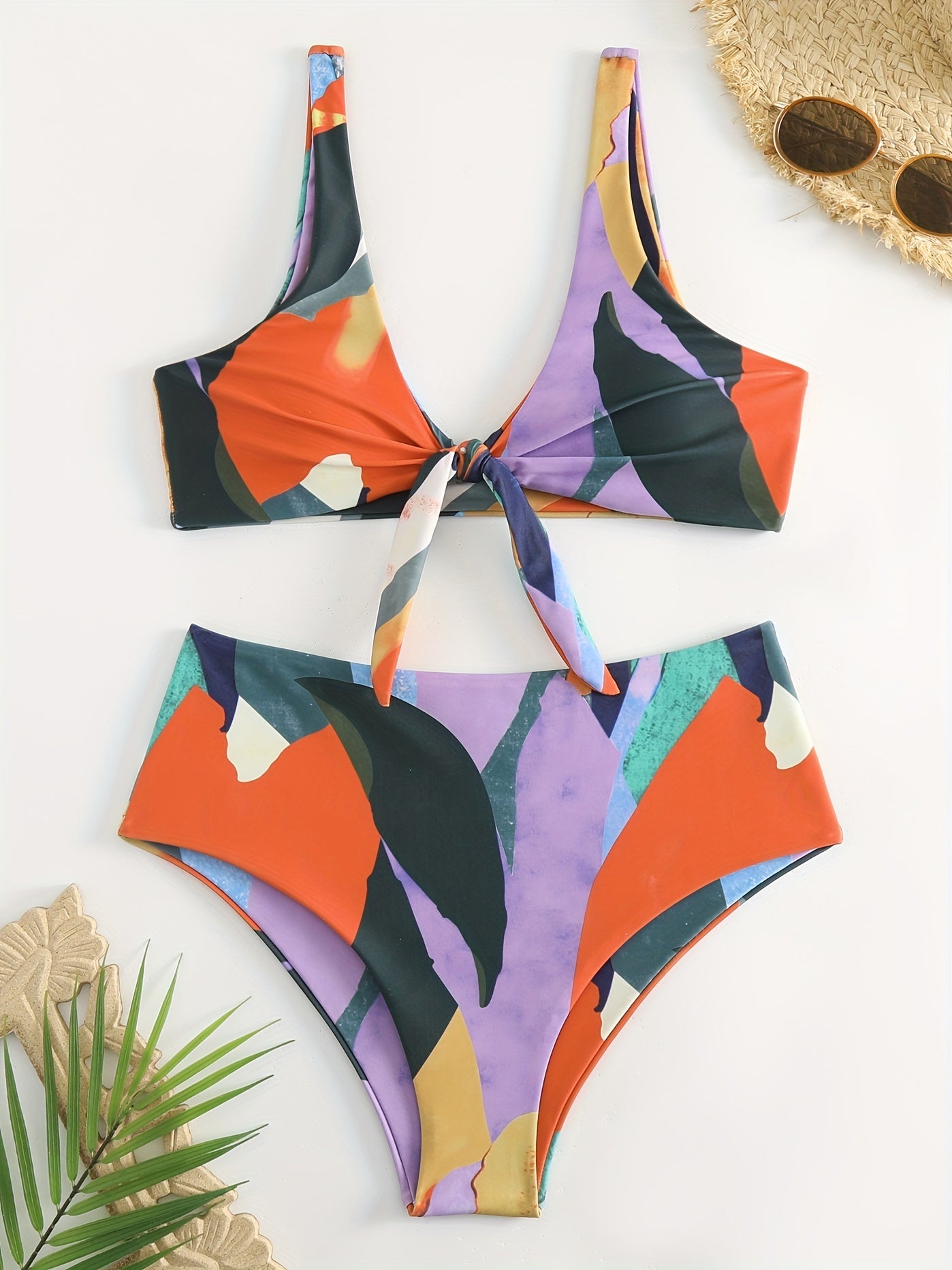 Colorplay Curve V-Neck Bikini Set for Summer – Flattering Colorblock Two-Piece Swimwear with Adjustable Tie Front High Waist & High Cut Design – Ultra-Stretchy and Comfortable Women's Beachwear for Pool Resort and Vacation