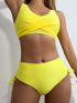 Bikini Twist Front V Neck High Waist 2 Piece Bikini Set for Women – Stretchy Tie Back Swimsuit with Drawstring Lace Up and Comfortable Fit – Trendy Solid Color Swimwear for Beach Days Pool Parties and Summer Vacations