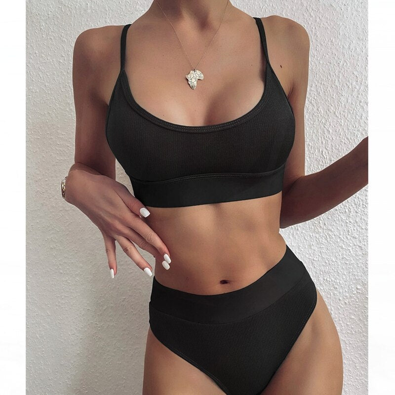 Women Bikini Sets Solid Color Ruffled Swimwear Bathing Suits 2 Piece Split Push Up Bandage Beachwear Women's Bikini Scoop Neck Straps Cutout Crop Top Lace Up Bottom Comfortable Two Piece Swimsuits