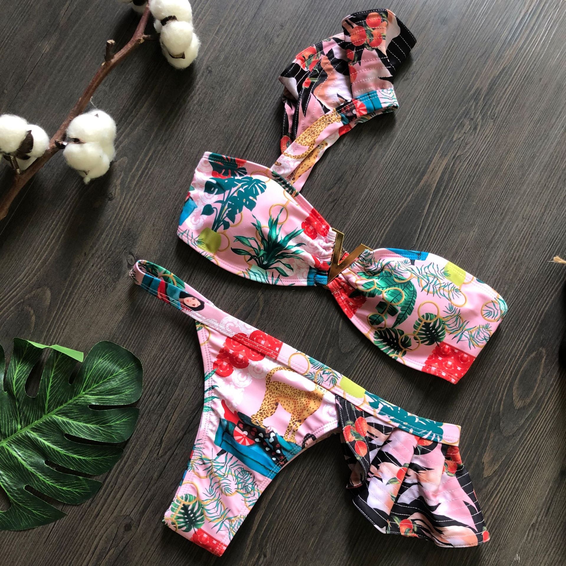 New Modern Two-Pieces Women  Push-Up Padded Bra Ruffles Bandage Bikini Set Swimsuit  Women's Bathing Suits Ruffles Flounce Bikini Sets Low Rise Two Piece Swimsuit Swimwear Bathing Suit Beachwear