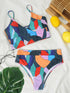 Geometric Colorful Bikini Sets Solid Color Ruffled Swimwear Bathing Suits 2 Piece Split Push Up Bandage Beachwear Women's Bikini Scoop Neck Straps Cutout Crop Top Lace Up Bottom Comfortable Beach Summer Swimsuit