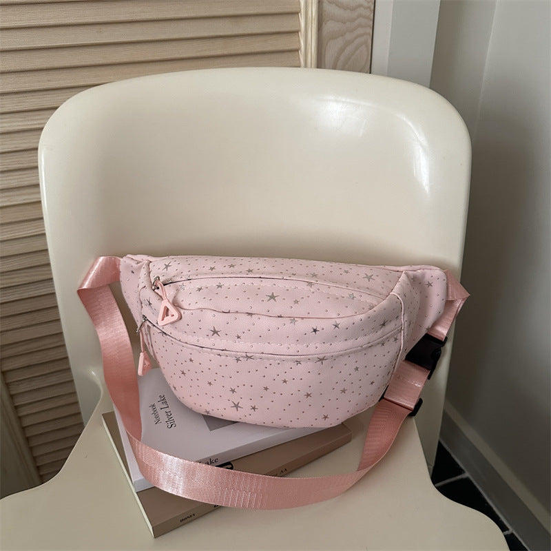 Black Starry Night Printed Fashion Fanny Pack New Studded Star Girls Shoulder Crossbody Bag Bum Bag For Daily Use Travel Stylish Belt Bag Waist Bag For Sports And Casual Use Festival Belt Waist Bag For Traveling
