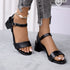 Women Genuine Leather Sandals Low Heel Buckle Strap Ladies Open Toe Black Decoration Summer Leather Open Toe And Ankle Strap Buckle Flat Sandals Casual Beach Shoes