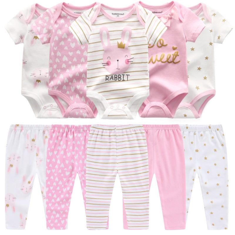 5pcs/ Set Solid Bodysuits Pants Baby Boy Clothes Clothing Sets 0-12M  Unisex Newborn Baby Pajamas Romper Jumpsuit For Boys and Girls Kids