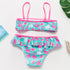 3-16Y Cartoon Two-piece Girls Swimwear Ruffle Swimsuit Bikini Set One Shoulder Beachwear Princess Two Piece Bathing Suit Children Swimwear Girls Swimsuit Bikini Set