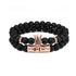 Lava Stone Combination Cubic Zircon Beads Bracelet Natural Red Tiger Eye Black Matte Onyx Stone Crown King Beads Bracelet For Men Women Fashion Charm Zircon Head Elastic Adjustable Bracelet Set Luxury Design