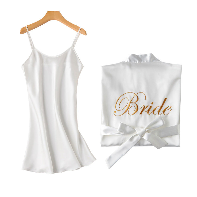Bridal Bridesmaid Embroidered Suspended Sleepgown Elegant Wedding Bride Robe Lightweight Short Silk Sleepwear Women Indoor Bathrobes