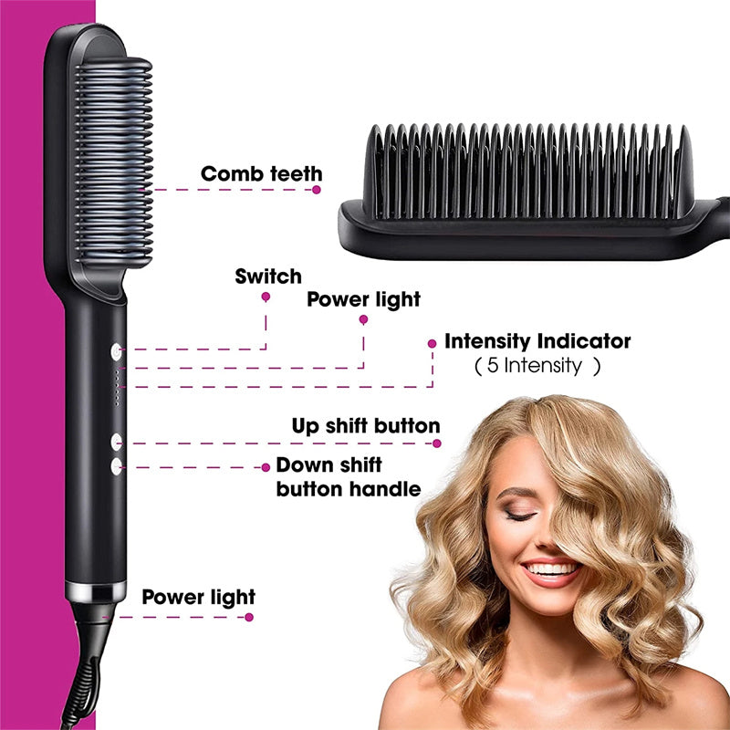 3 IN 1 Multifunctional Hair Straightener Comb Hair Black Red Straightening Brush Portable Comb Fast Heating Men Beard Straightener For Traveling Perfect Gift For Adults