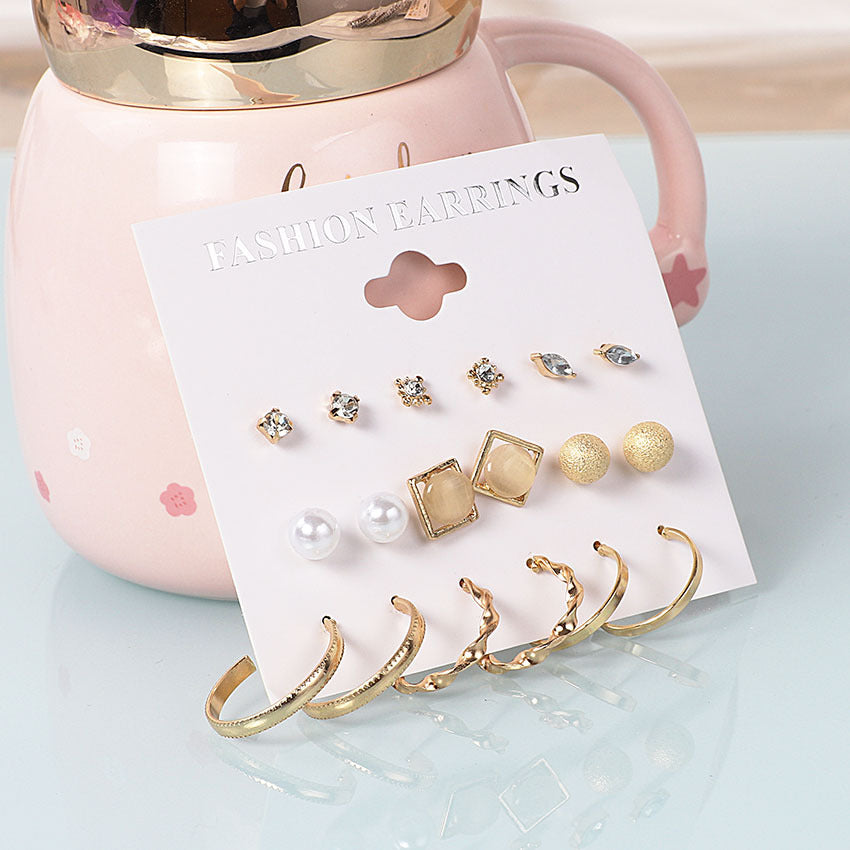 Modern Luxury Woman Earrings Flower Women'S Earrings Set Pearl Crystal Stud With Small and Big Circle Earrings