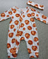 Baby Girls Footies Floral Print Ruffles Single Breasted Playsuit Headband Clothes Outfits For Girls with Bow Floral Printed