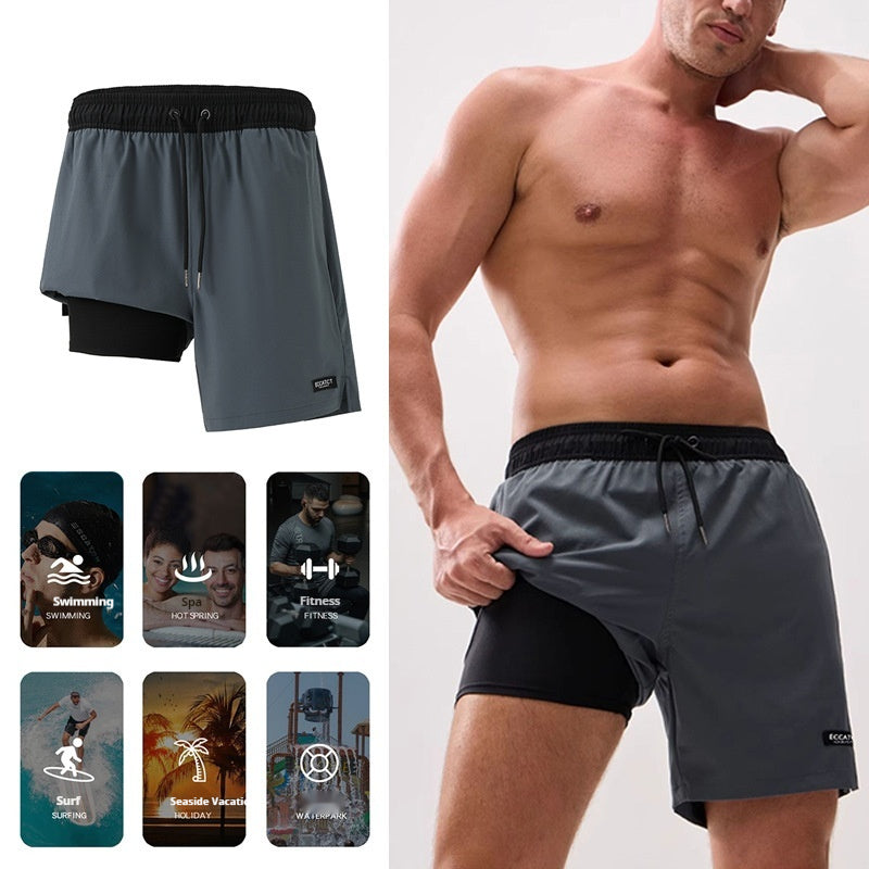 Men's Swimming Trunks with Compression Liner 2 in 1 Quick-Dry Gym Sports Shorts Swim Shorts with Pockets  Beach Swimming Trunks Quick Dry Swim Shorts with Pockets