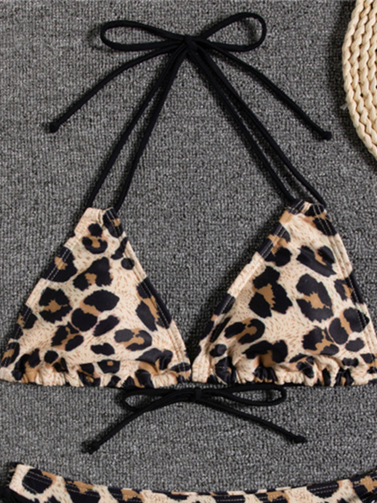 Sunset Bloom 2-Piece Triangle Bikini Set for Women – Vibrant Random Floral Print Halter Neck Swimsuit with Tie-Back Tie-Side Bottoms & High Cut Legs – Women's High-Stretch Swimwear for Summer Beach Escapes