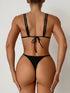 Bikini Solid Color Triangle V Neck 2 Piece Bikini Set for Women – Stretchy Double Strap Tie Back V String Swimwear with Lace Up Detail – Flattering Beach Vacation Swimsuit for Confident Summer Style and Poolside Fashion