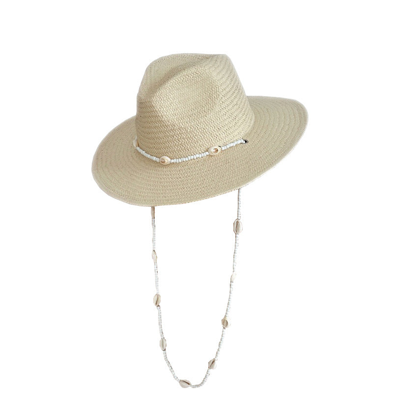 Vintage Seashells Beaded Beach Hats With Chain For Women Elegant Outdoor Ladies Hat Beach Hats Women Seashells Sun Hat Fashion Straw Fedoras Sun Hats Summer Portable Charming Hat